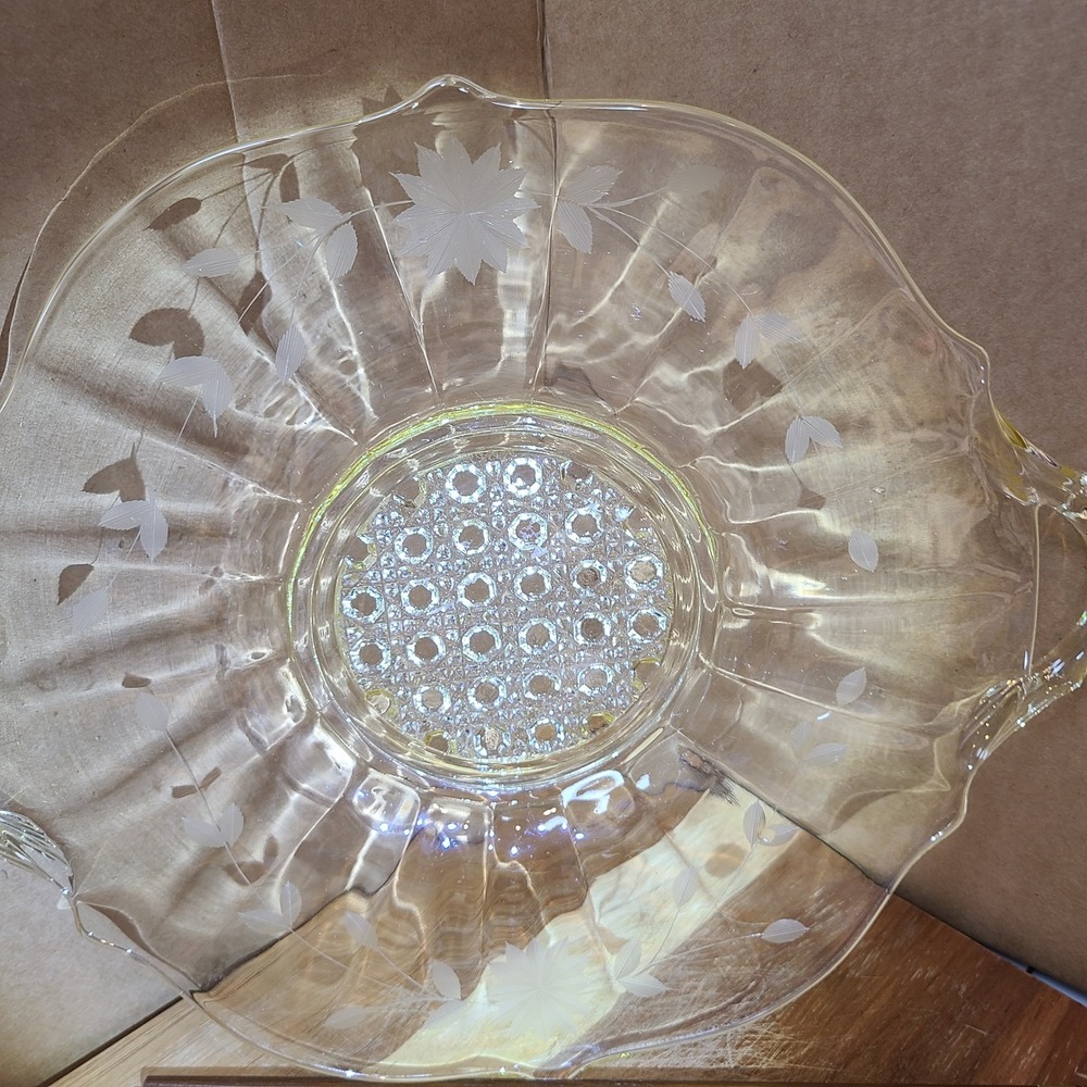 Vintage Jeannette Glass Co. Floral Pattern Yellow Iridescent Serving Plate